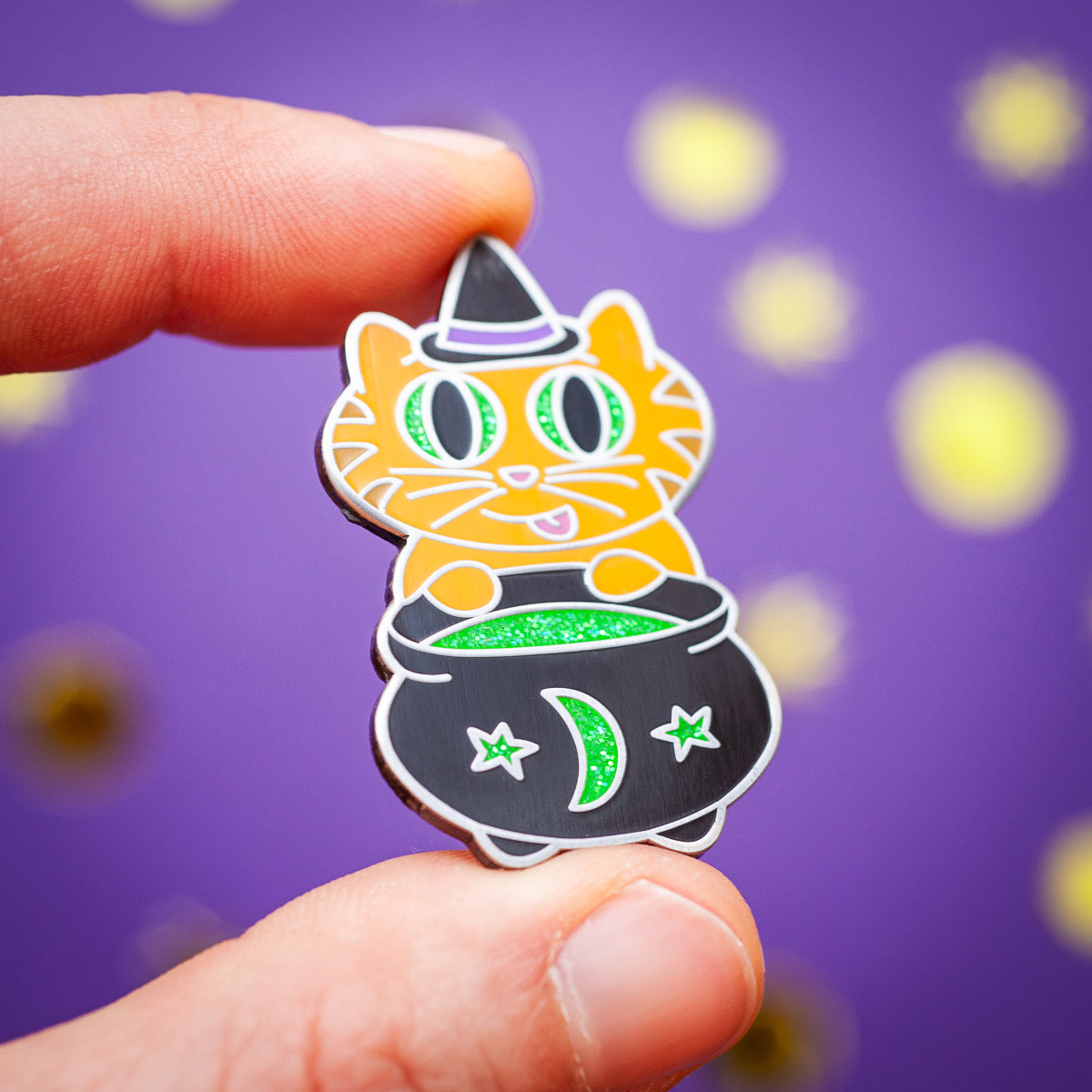 Witchy Cat glitter enamel pin