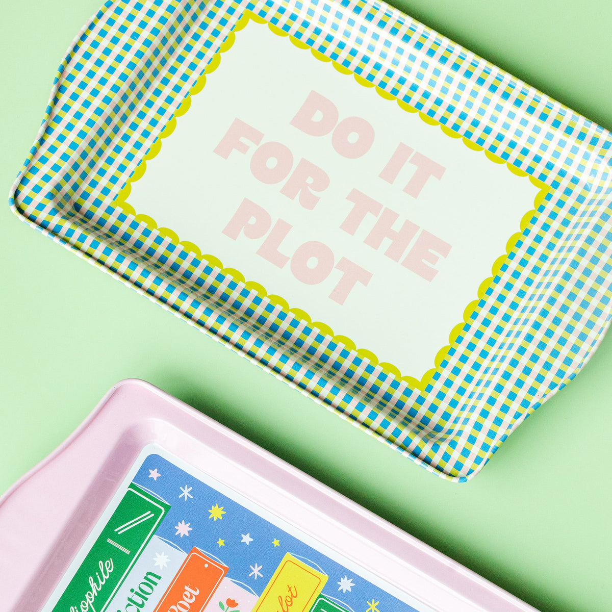 Do It For The Plot ceramic trinket tray close-up showing illustrated lettering and tray details, Jollity & Co.