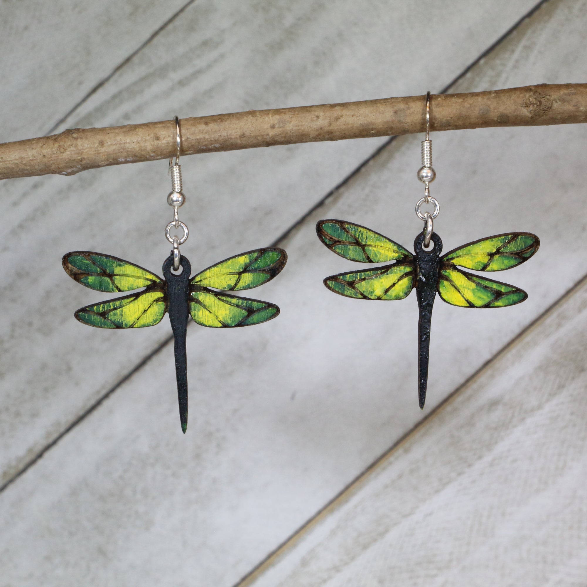 Dragonfly Wooden Dangle Earrings | Nature Insect Jewelry