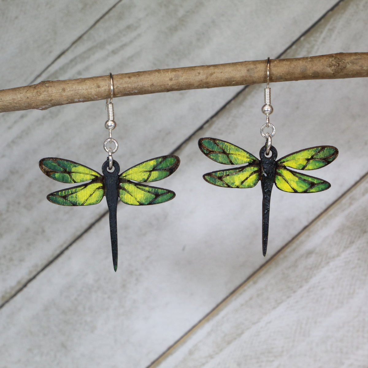 Dragonfly Wooden Dangle Earrings | Nature Insect Jewelry