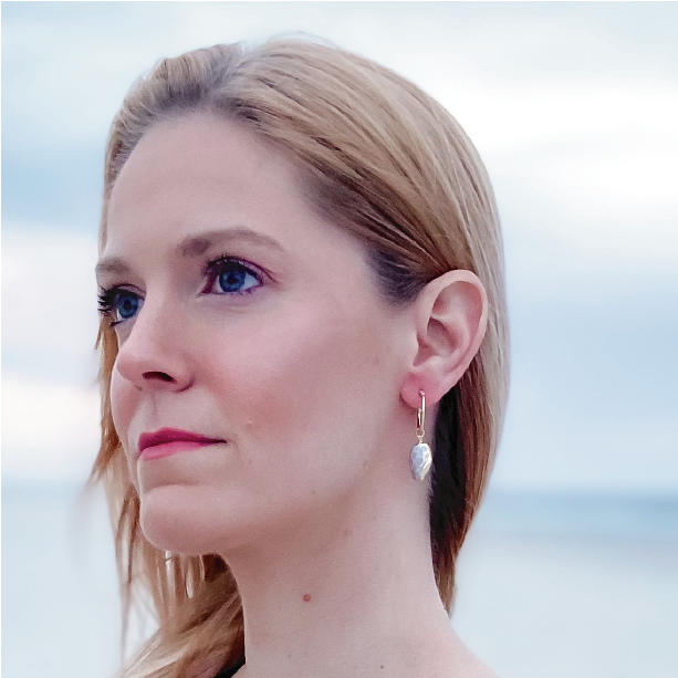 ocean springs organic shape pearl hoop drop earrings on model