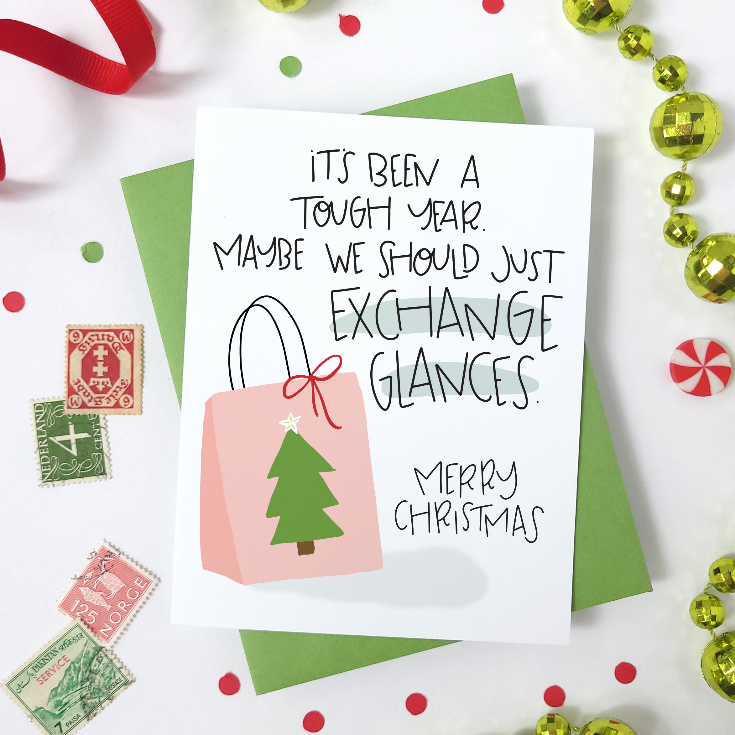 EXCHANGE GLANCES - FUNNY ILLUSTRATED GREETING CARD