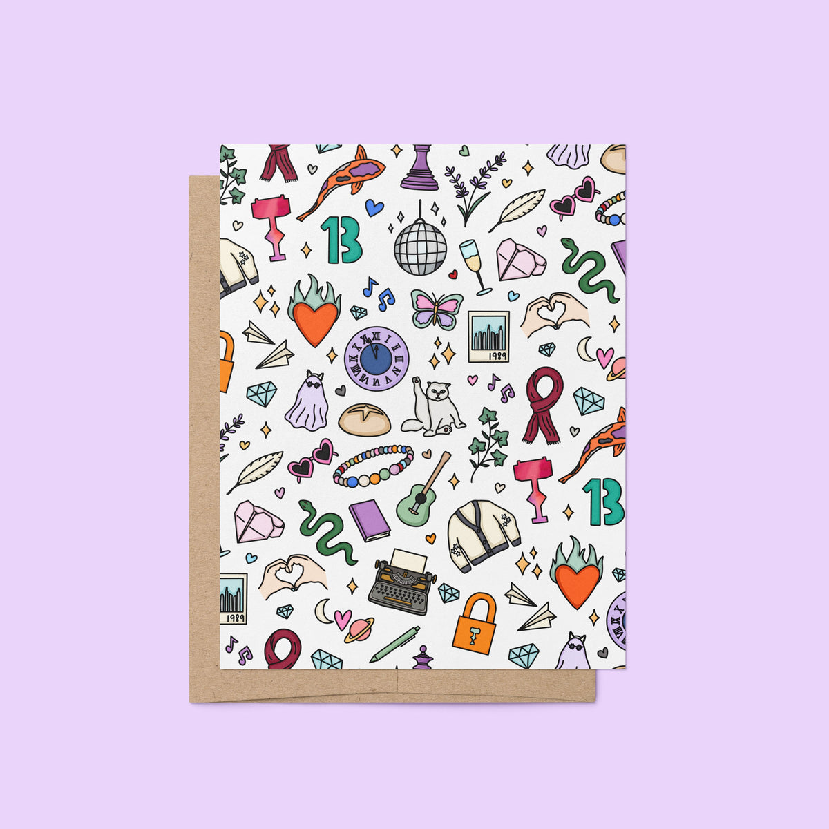Eras Doodles Greeting Card with A2 kraft envelope — everyday illustrated greeting card by indie artist MangoIllustrated