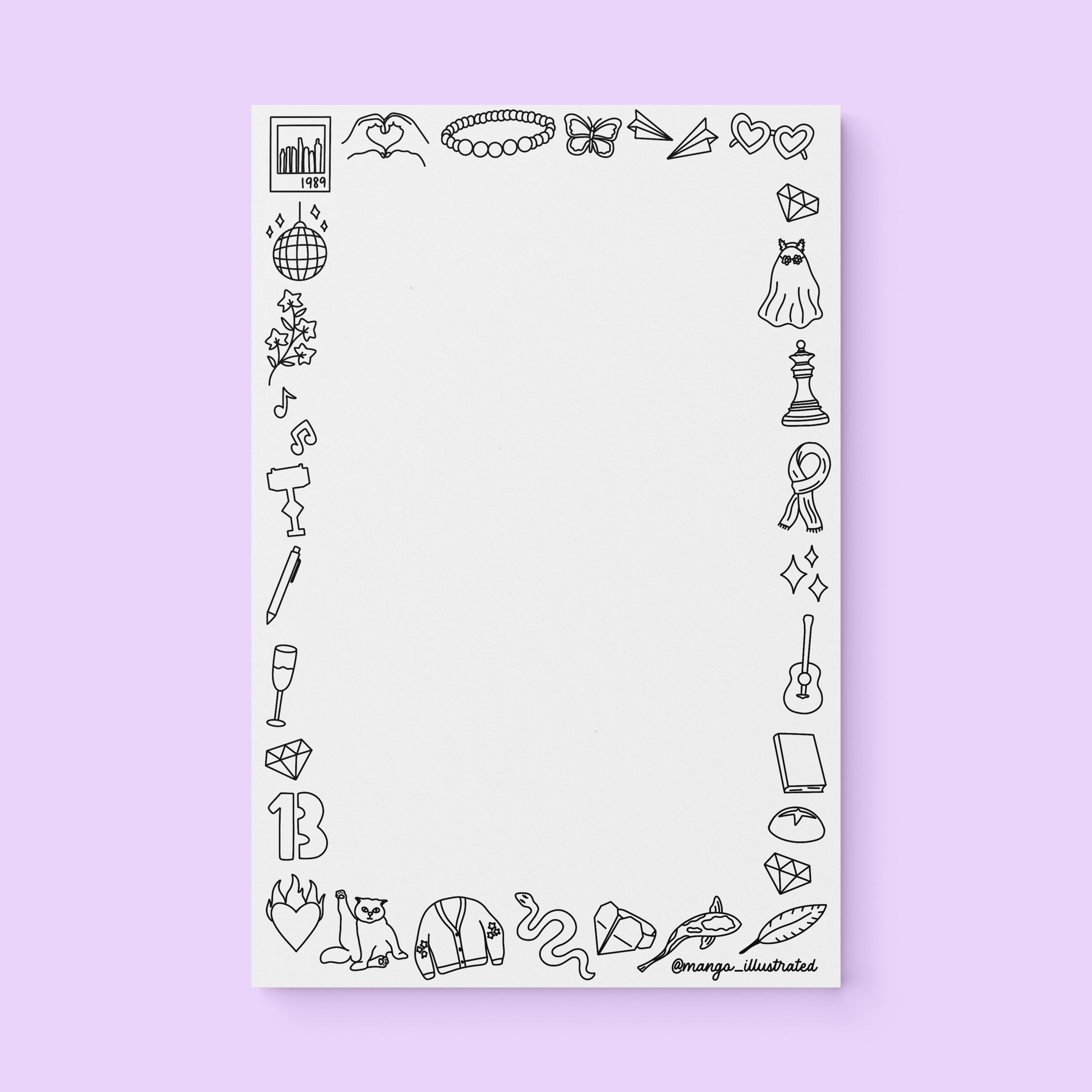Eras doodles color-in notepad detail — illustrated coloring notepad by MangoIllustrated