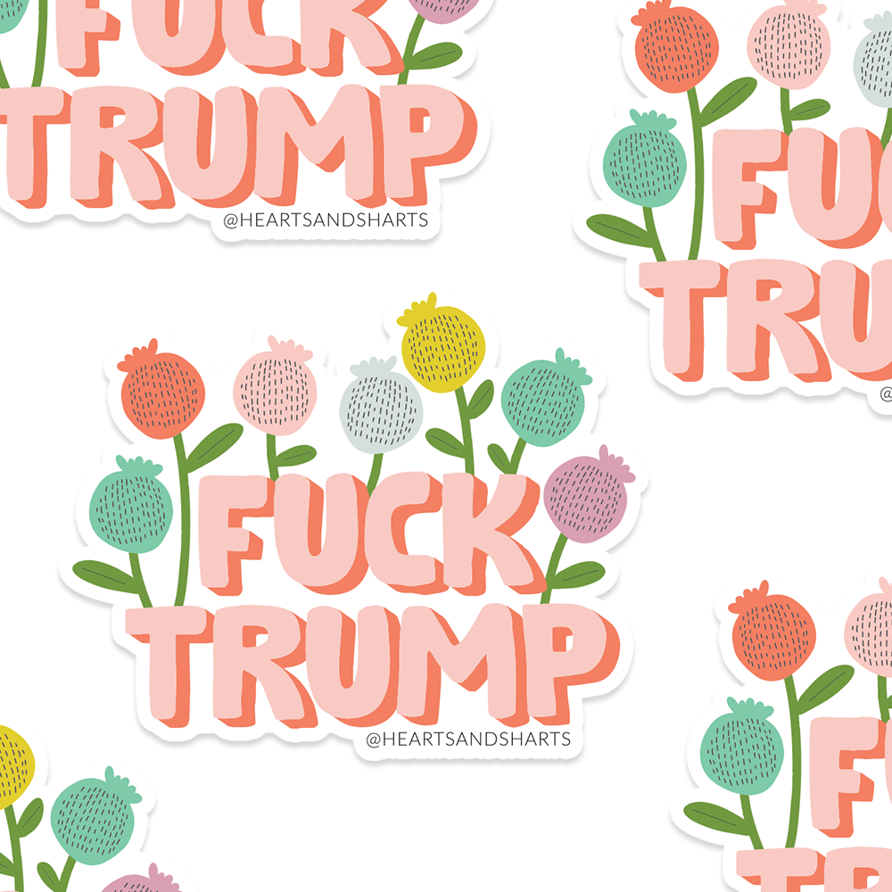 FCK TRUMP FLORAL 3X3 ILLUSTRATED VINYL STICKER