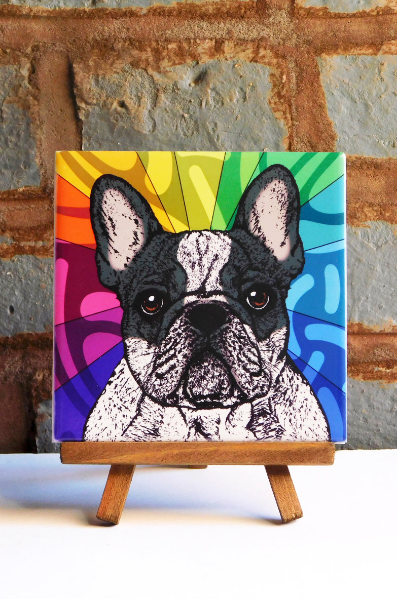 Frenchie Black and White Ceramic Art Tile