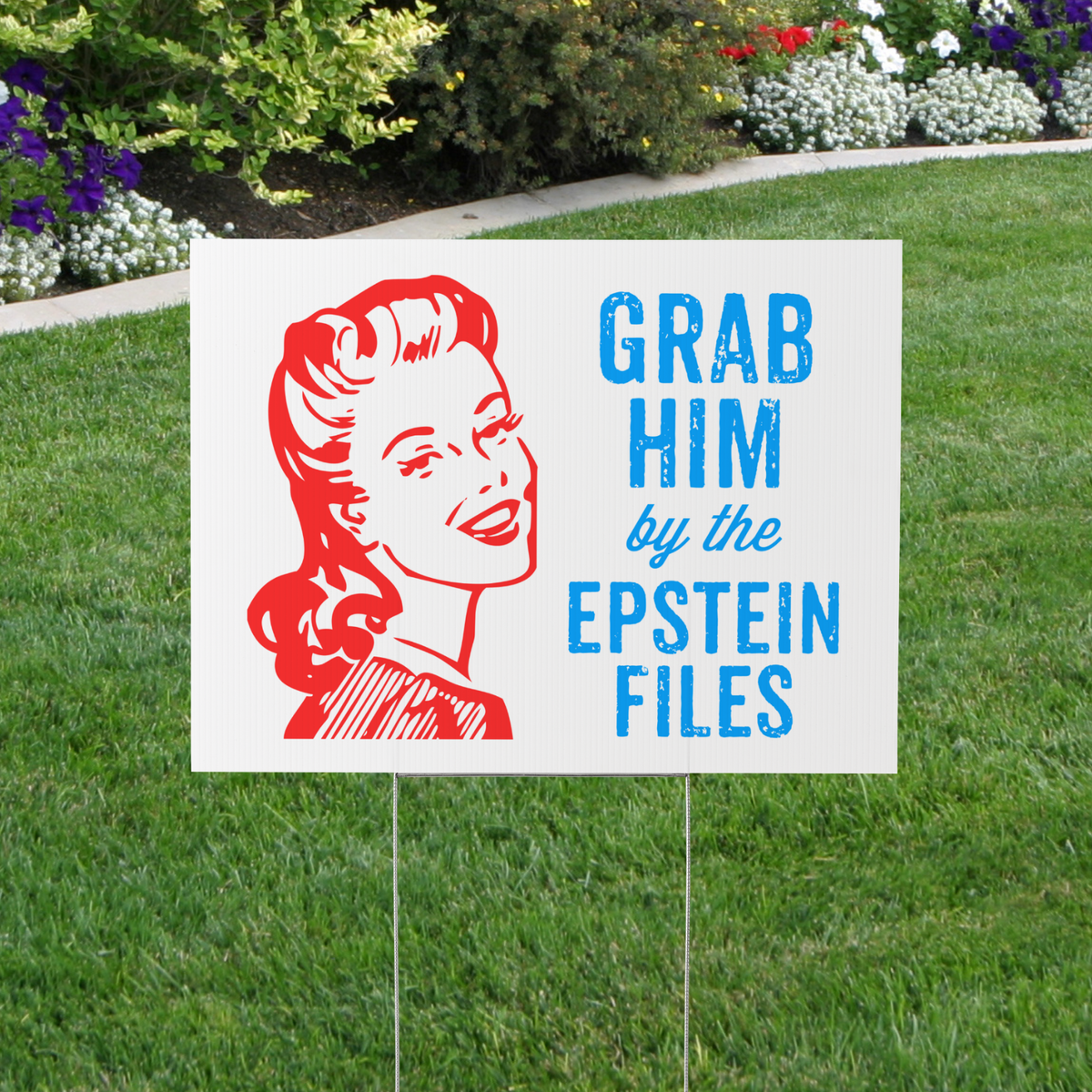 Garden sign with a graphic of a woman&