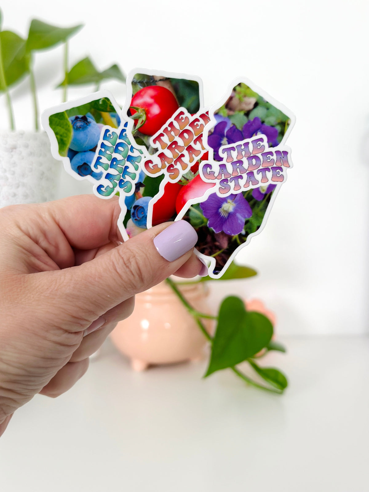 Garden State Stickers, NJ Tomato Sticker, NJ Violets Decal, NJ Blueberries Sticker