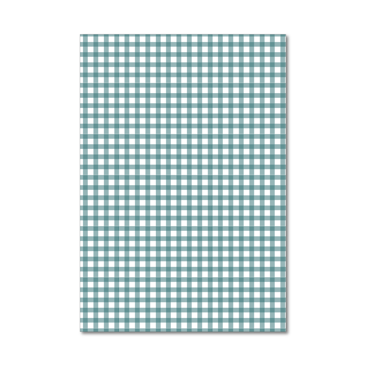 Patterned gift wrap sheet with a classic teal gingham plaid pattern