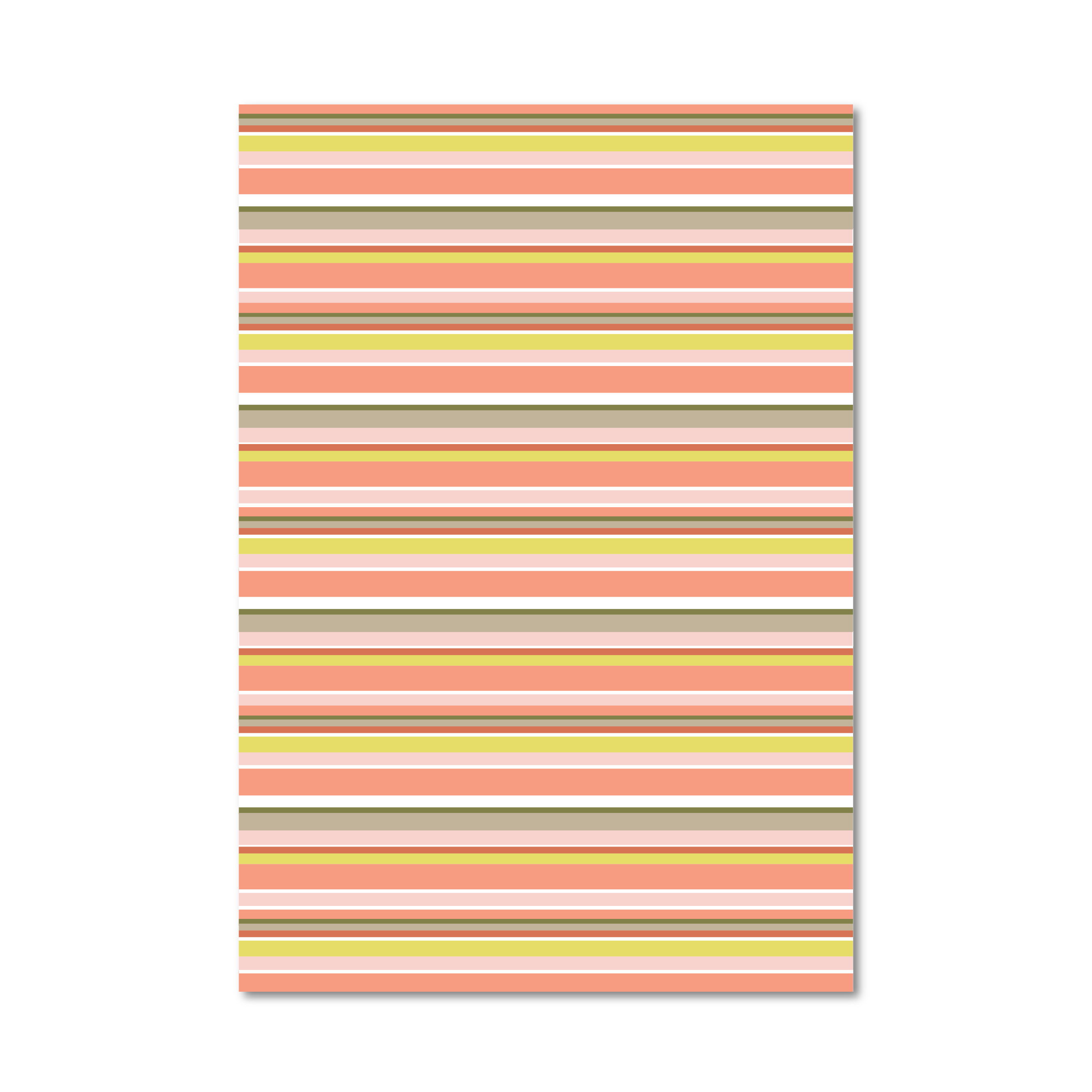 Gift wrap sheet featuring a horizontal striped pattern in shades of peach, pink, cream, yellow, and brown, shown against a plain white background.