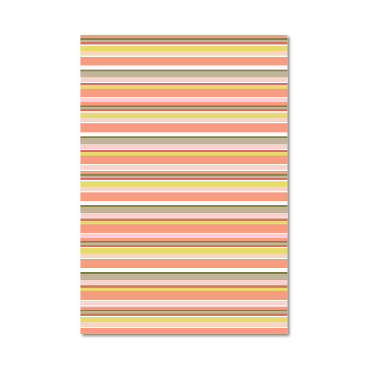 Gift wrap sheet featuring a horizontal striped pattern in shades of peach, pink, cream, yellow, and brown, shown against a plain white background.