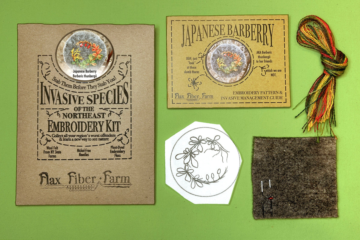 Green Japanese Barberry Embroidery Kit