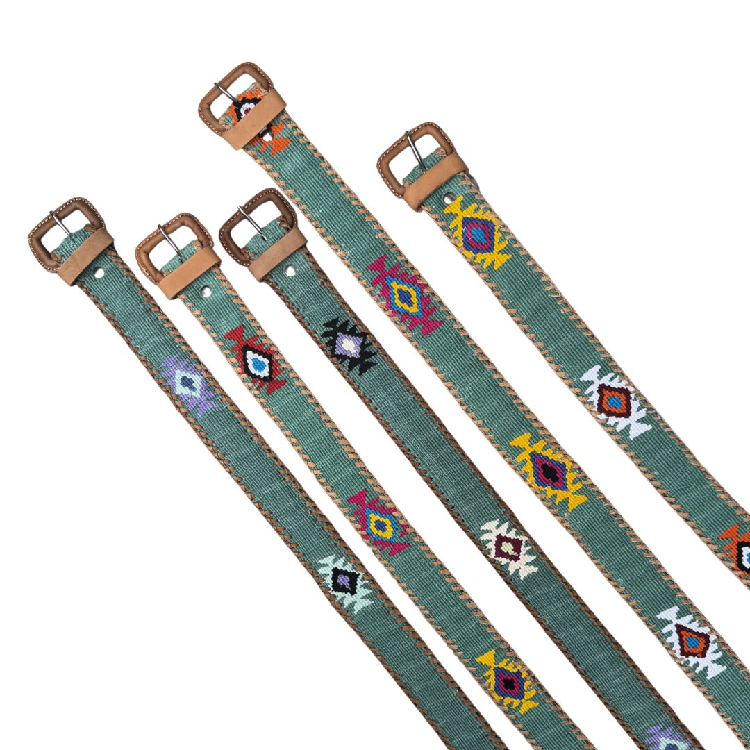 Teal Handwoven Guatemalan Whip-Stitched Belt