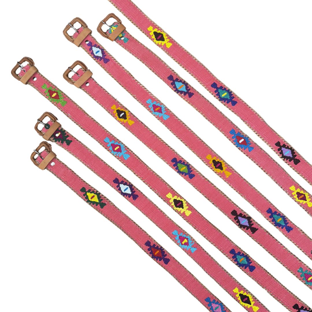 Pink-Coral Handwoven Guatemalan Whip-Stitched Belt