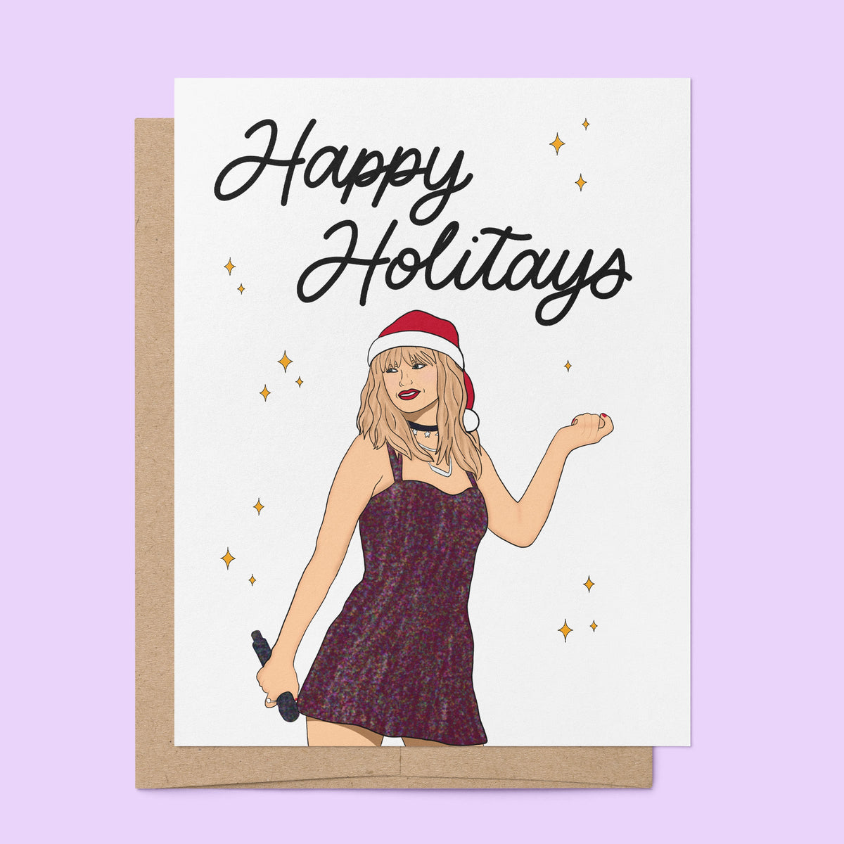 Happy Holitays Card flat lay — funny pop culture holiday card by indie artist MangoIllustrated