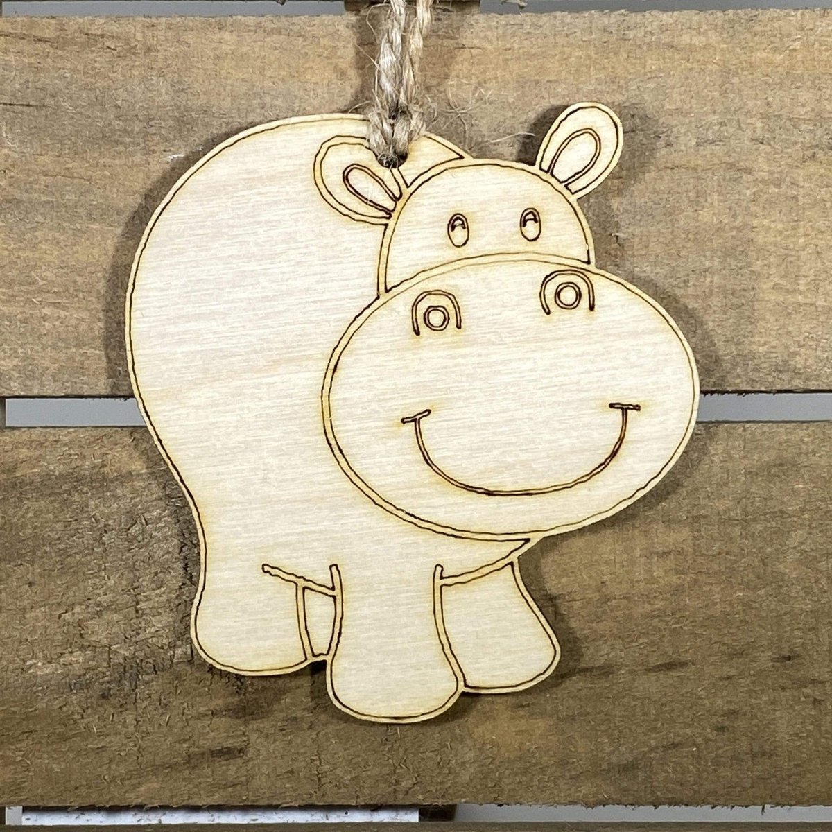 Hand-painted wooden happy hippo Christmas ornament with cute animal design and lightweight festive decor, playful woodland tree decoration for cozy and whimsical holiday style