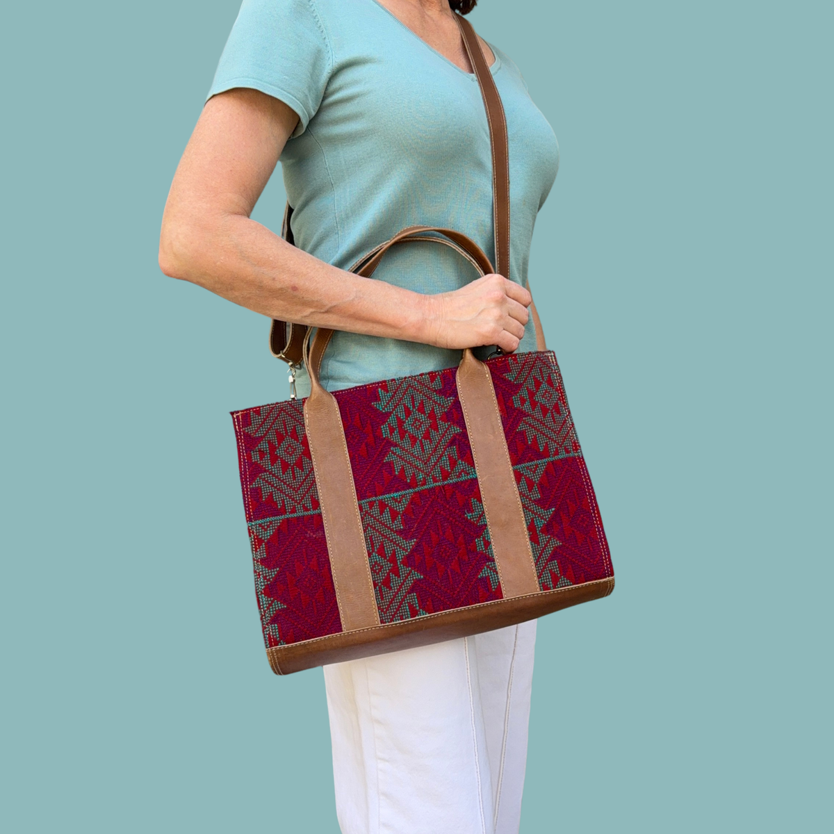 Handwoven Vintage Huipil Leather Tote