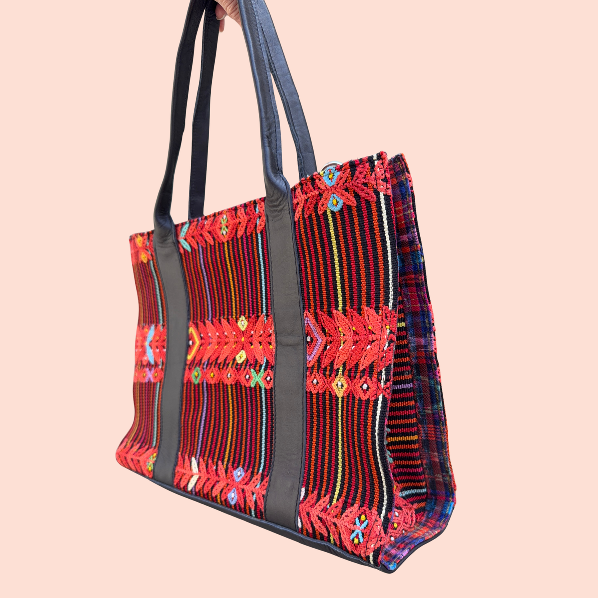 Handwoven Vintage Huipil Leather Tote