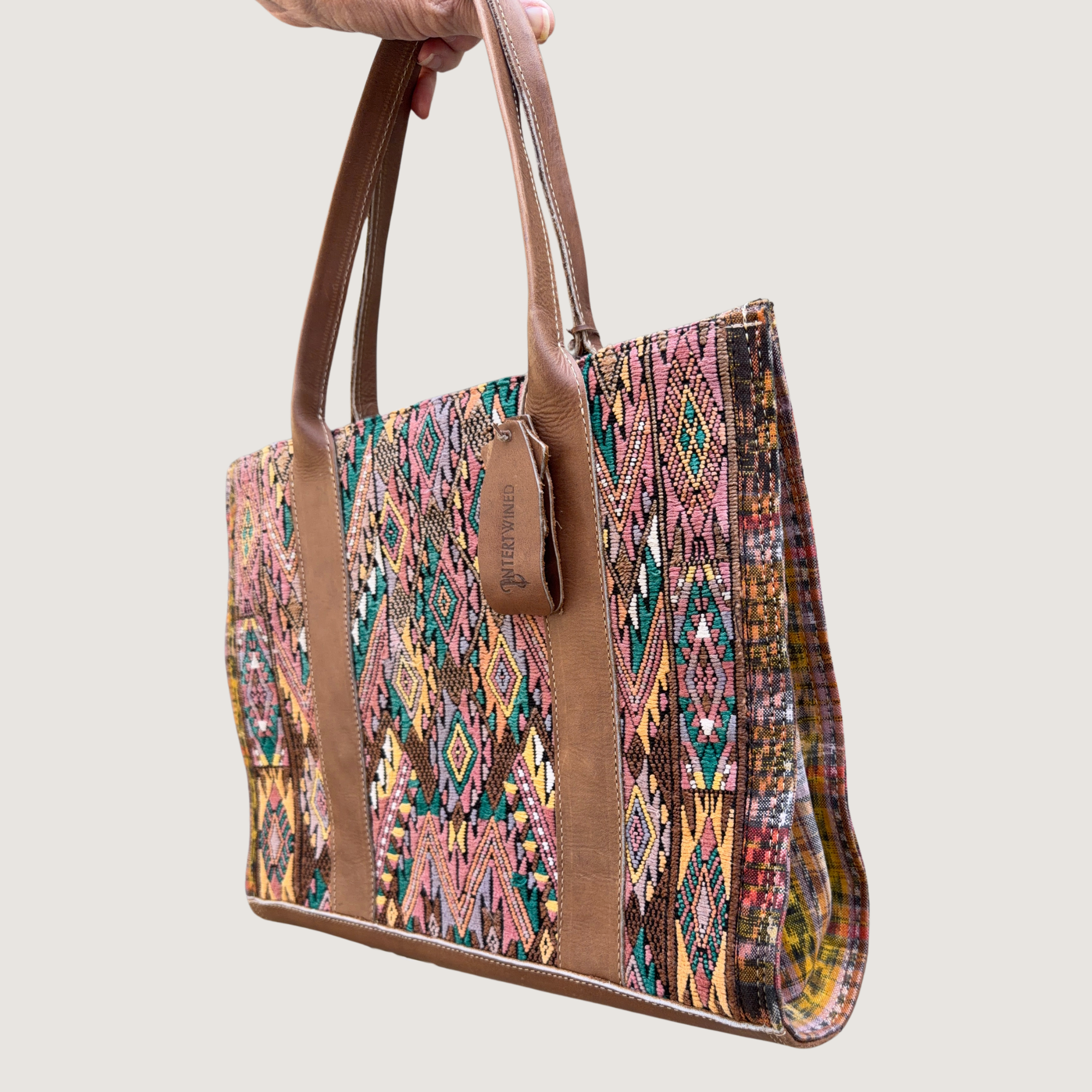 Handwoven Vintage Huipil Leather Tote