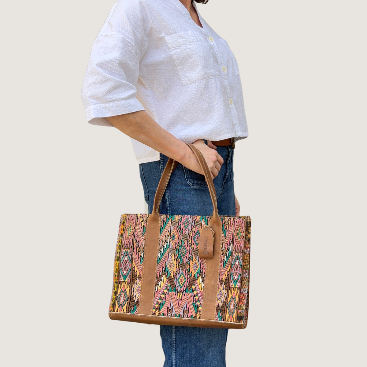 Handwoven Vintage Huipil Leather Tote