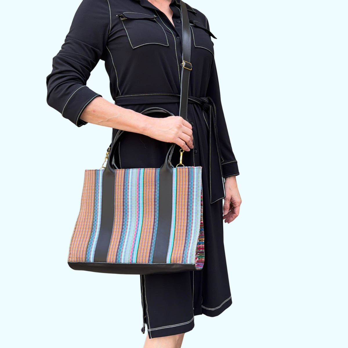 Handwoven Vintage Huipil Leather Tote