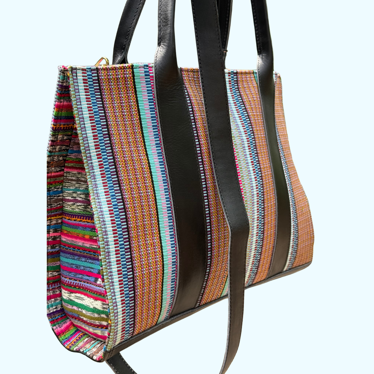 Handwoven Vintage Huipil Leather Tote