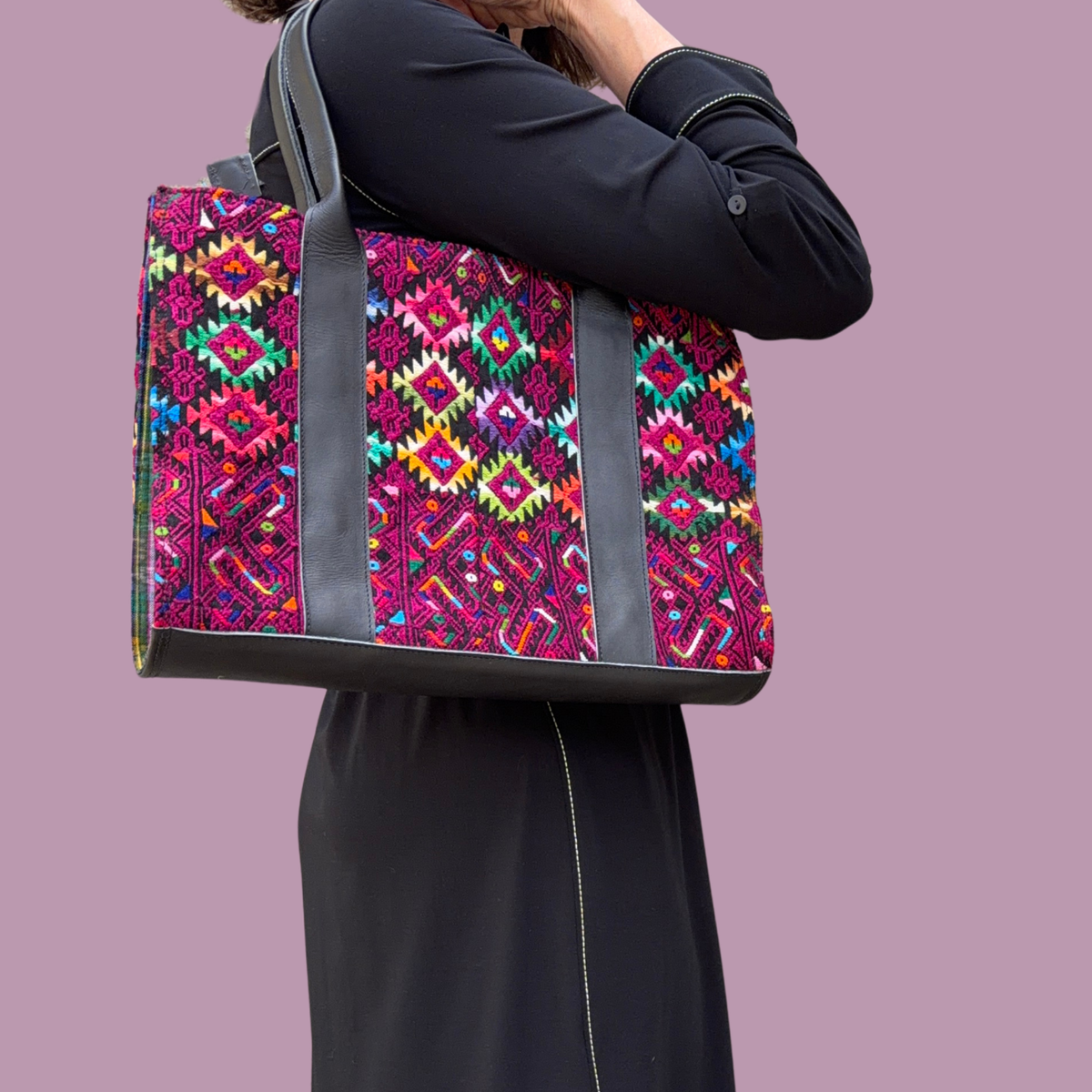 Handwoven Vintage Huipil Leather Tote