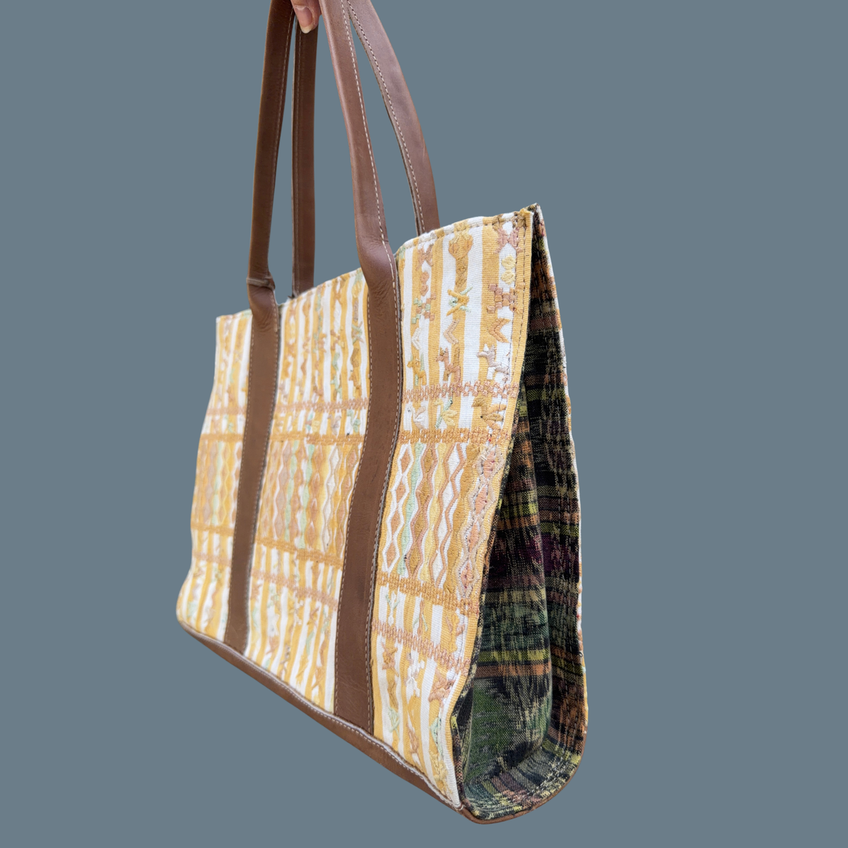 Handwoven Vintage Huipil Leather Tote