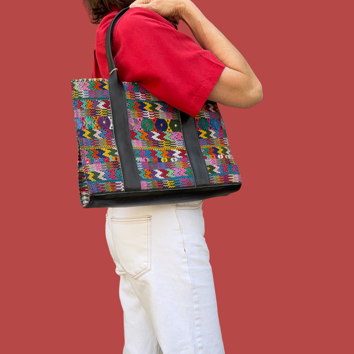 Handwoven Vintage Huipil Leather Tote