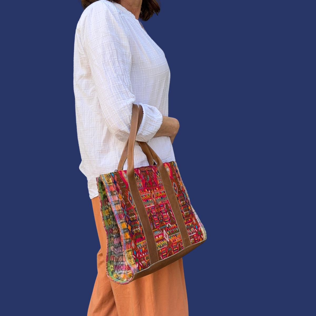 Handwoven Vintage Huipil Leather Tote