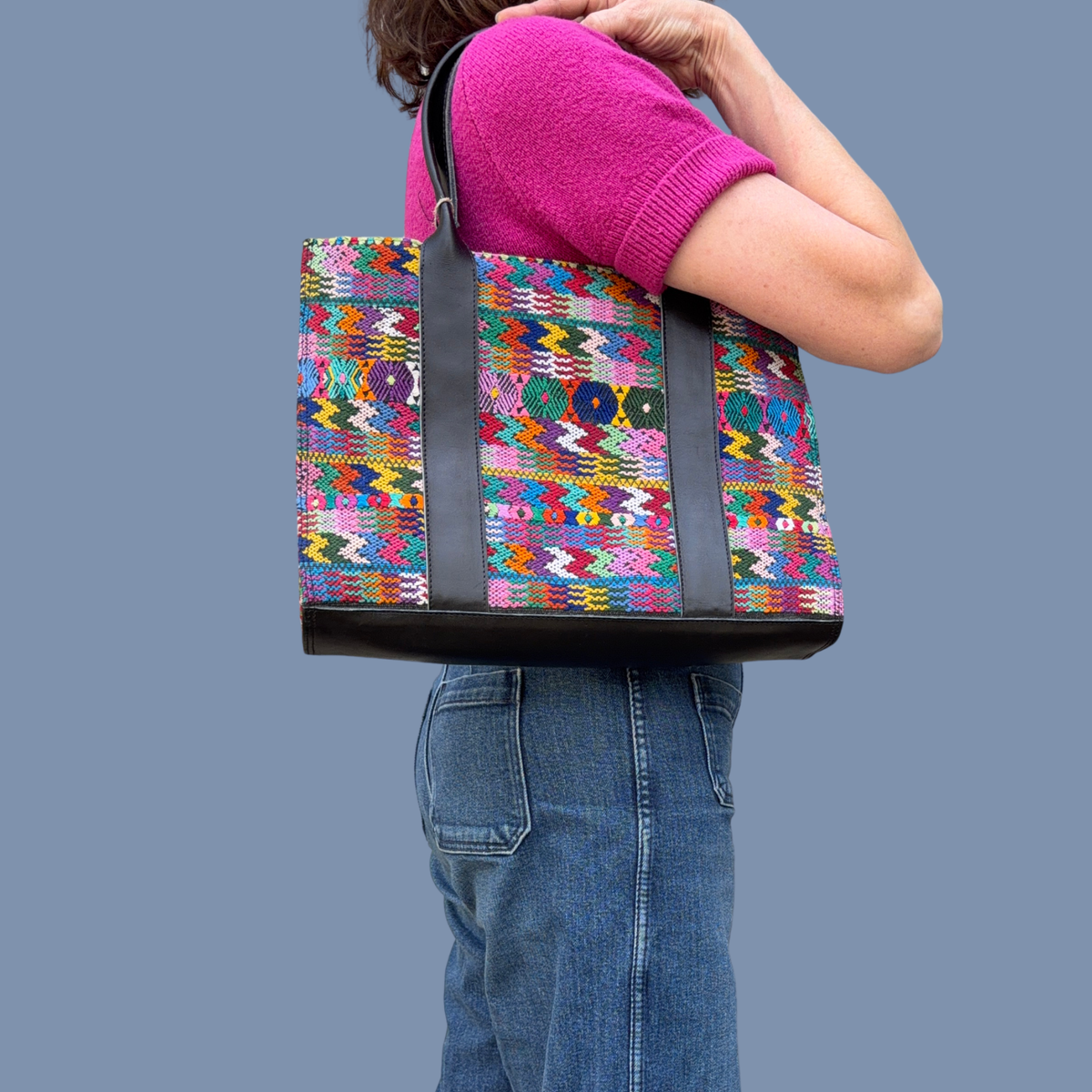 Handwoven Vintage Huipil Leather Tote