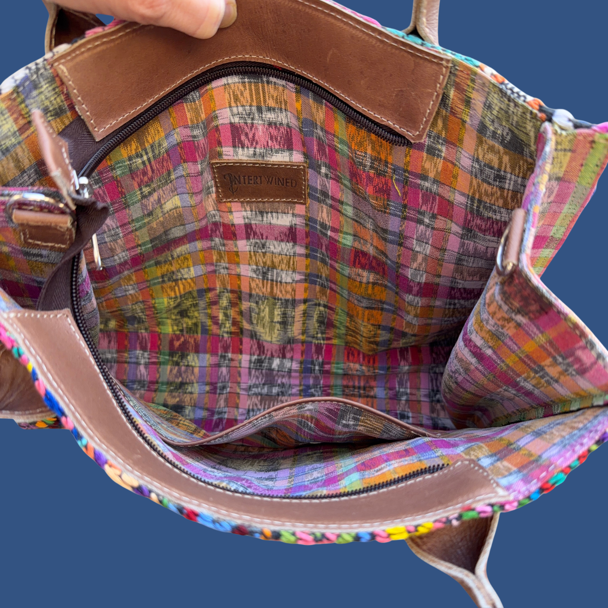 Handwoven Vintage Huipil Leather Tote