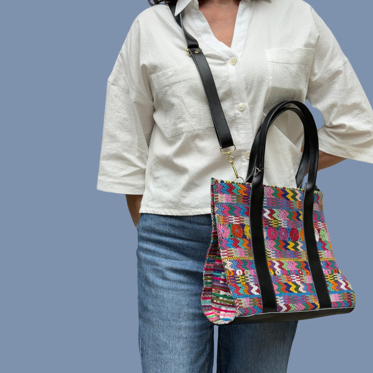 Handwoven Vintage Huipil Leather Tote