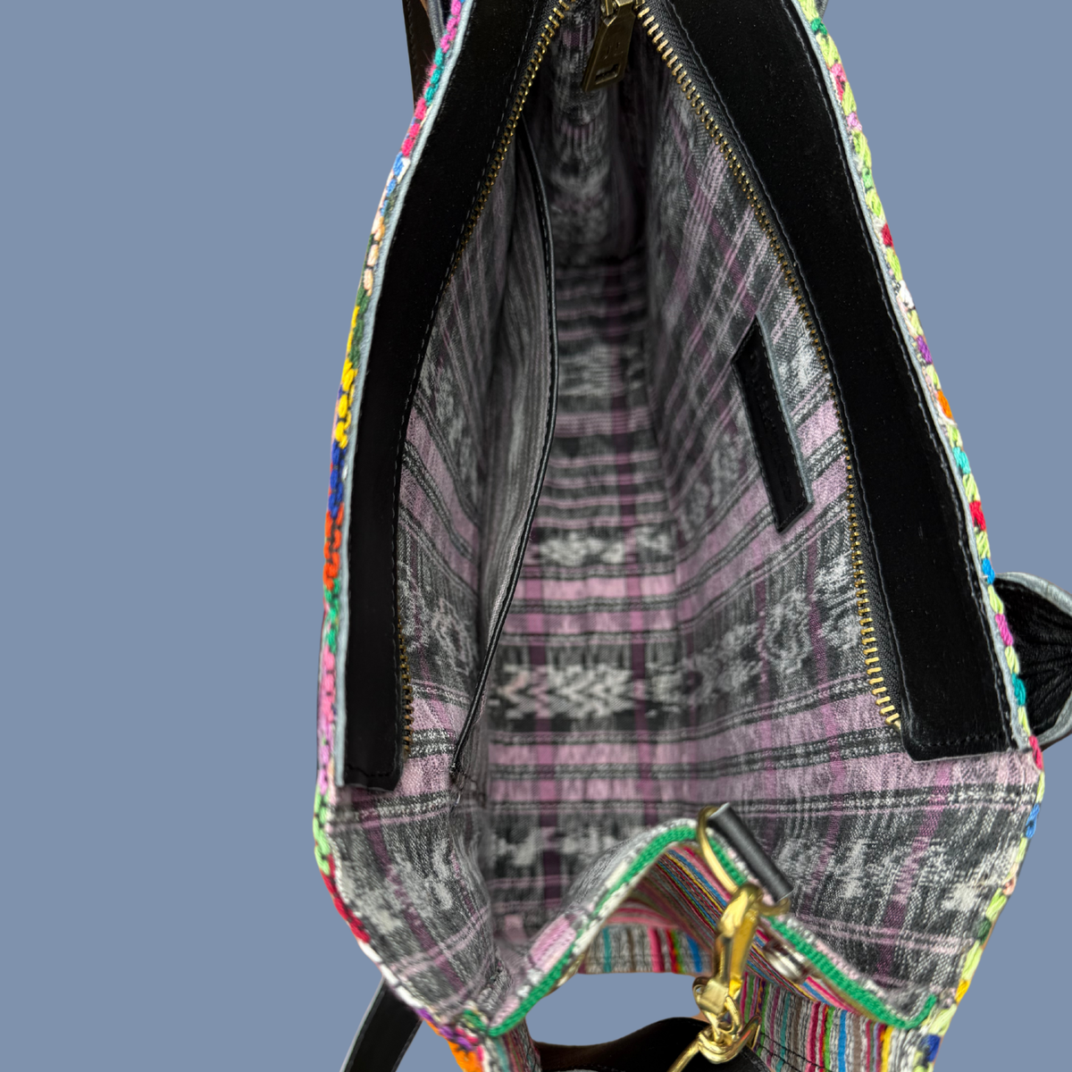 Handwoven Vintage Huipil Leather Tote