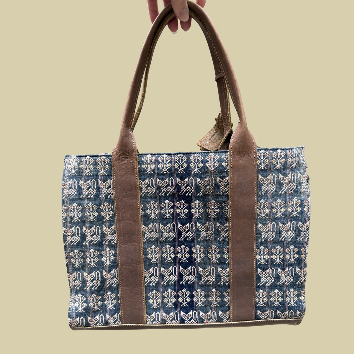 Handwoven Vintage Huipil Leather Tote