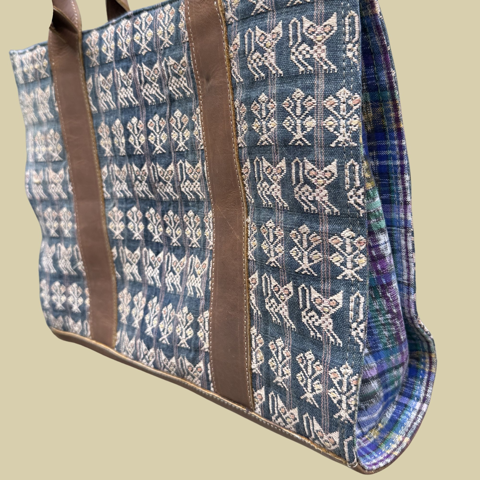 Handwoven Vintage Huipil Leather Tote