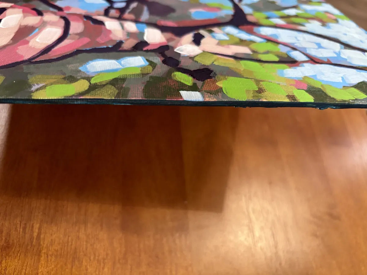 Framed Tree Trunk Painting – Abstract Woodland Art, Upward View, 8x10, framed