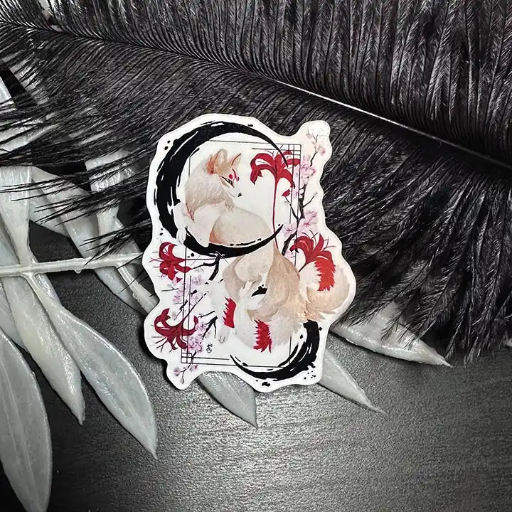 Kitsune Art Vinyl Sticker: Sumi-e Wildlife, Japanese Fox Decor, Original Hand Painted Art