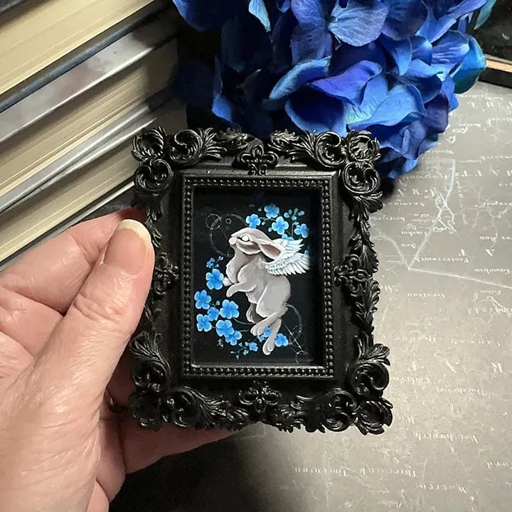 Mini Victorian Framed Angel Bunny Original Artwork