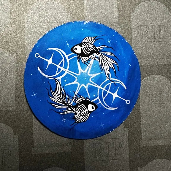 Skeleton Betta Fish Print with Celestial Moon Accents Sticker
