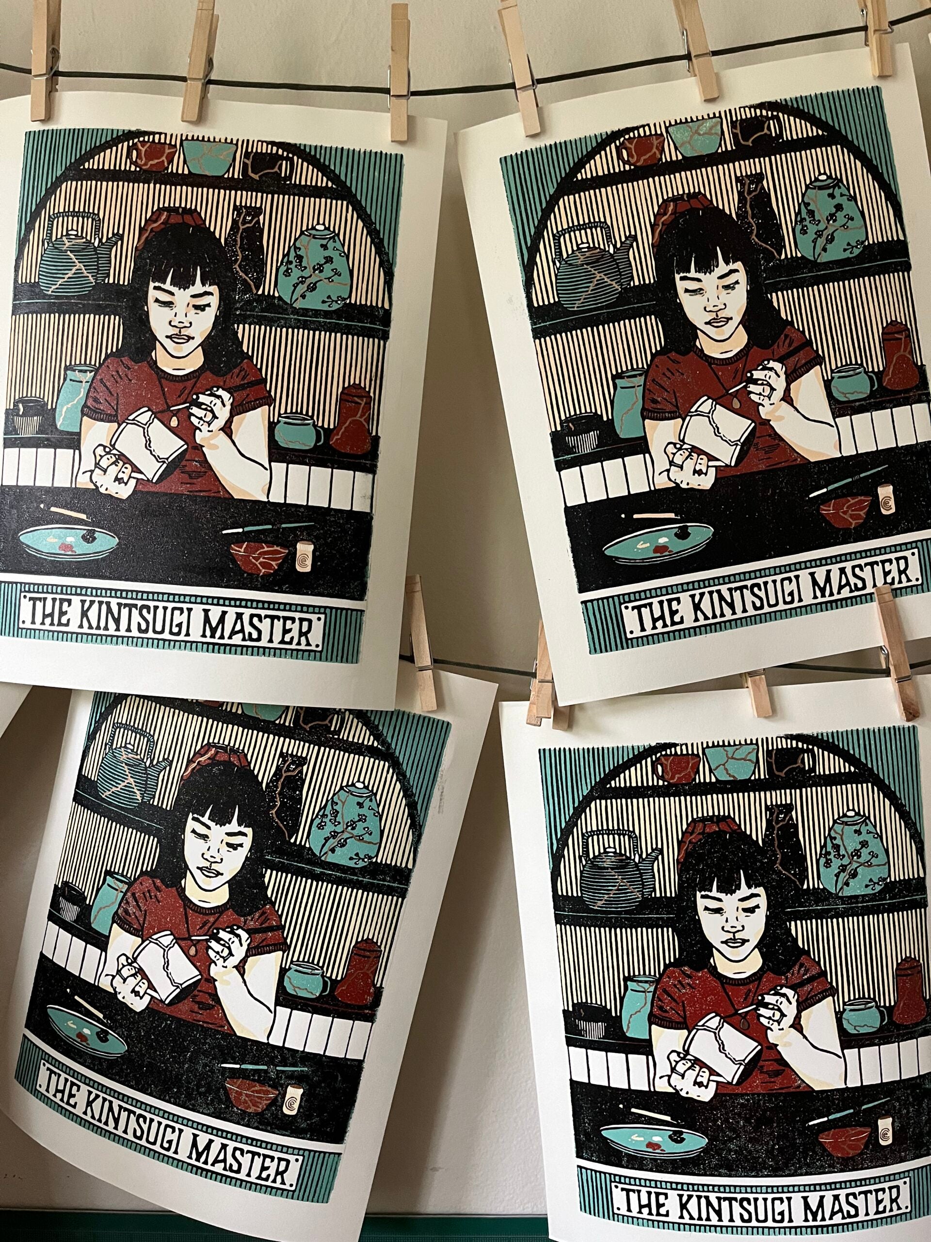 “The Kintsugi Master” Limited Edition Linoleum Block Print - Oracle Deck Print