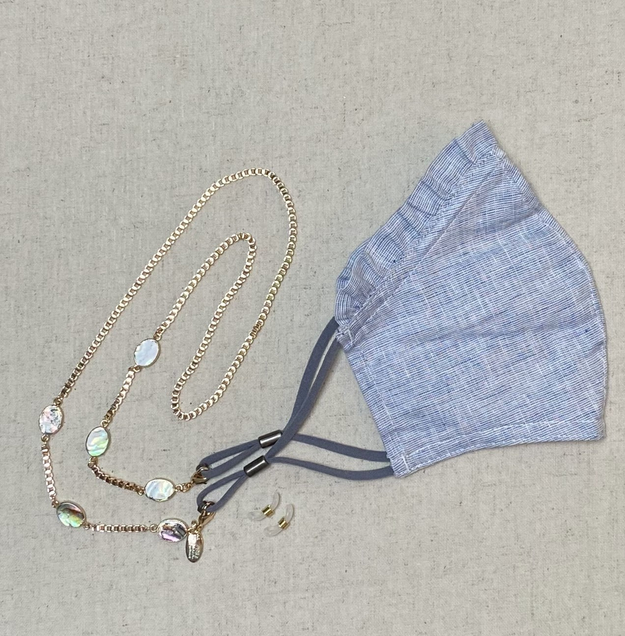 convertible mask chain glasses chain with abalone ovals and blue mask