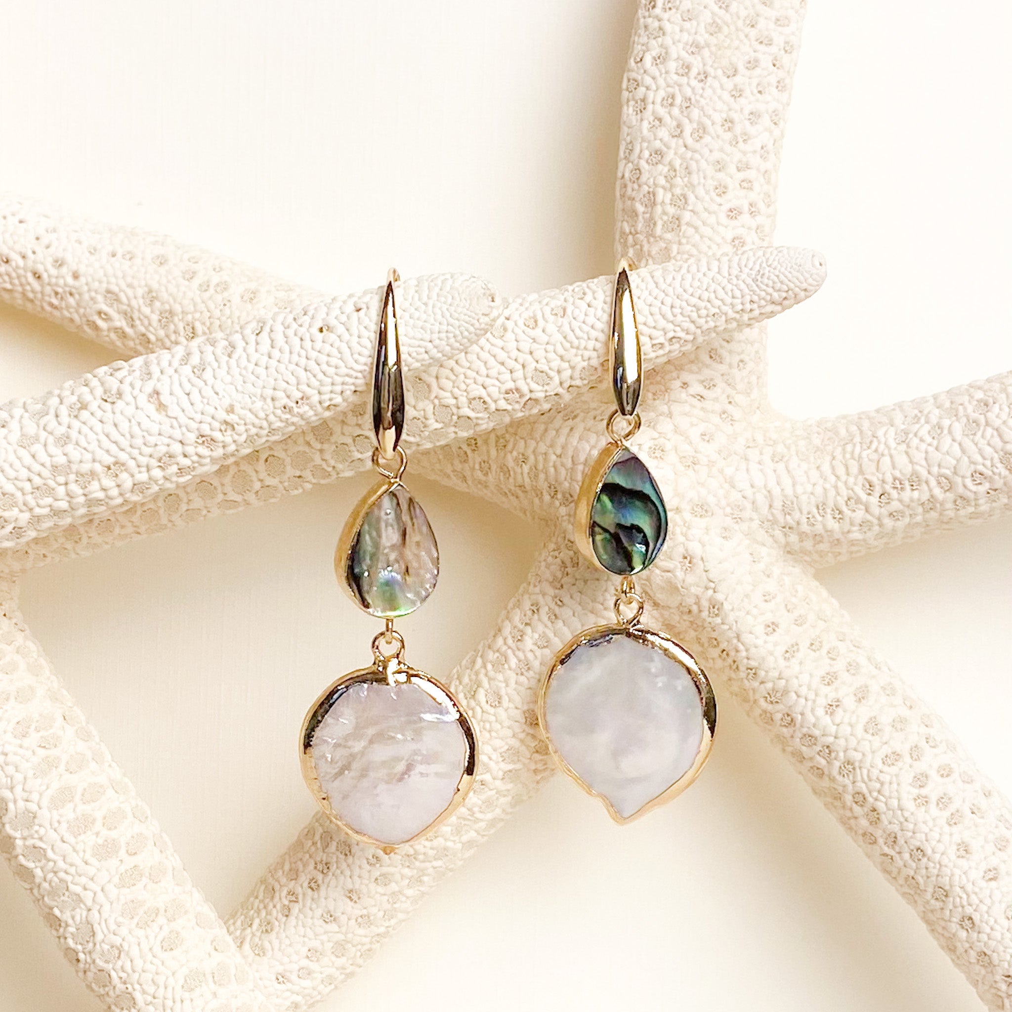 ocean springs abalone shell and irregular freshwater disc pearl earrings