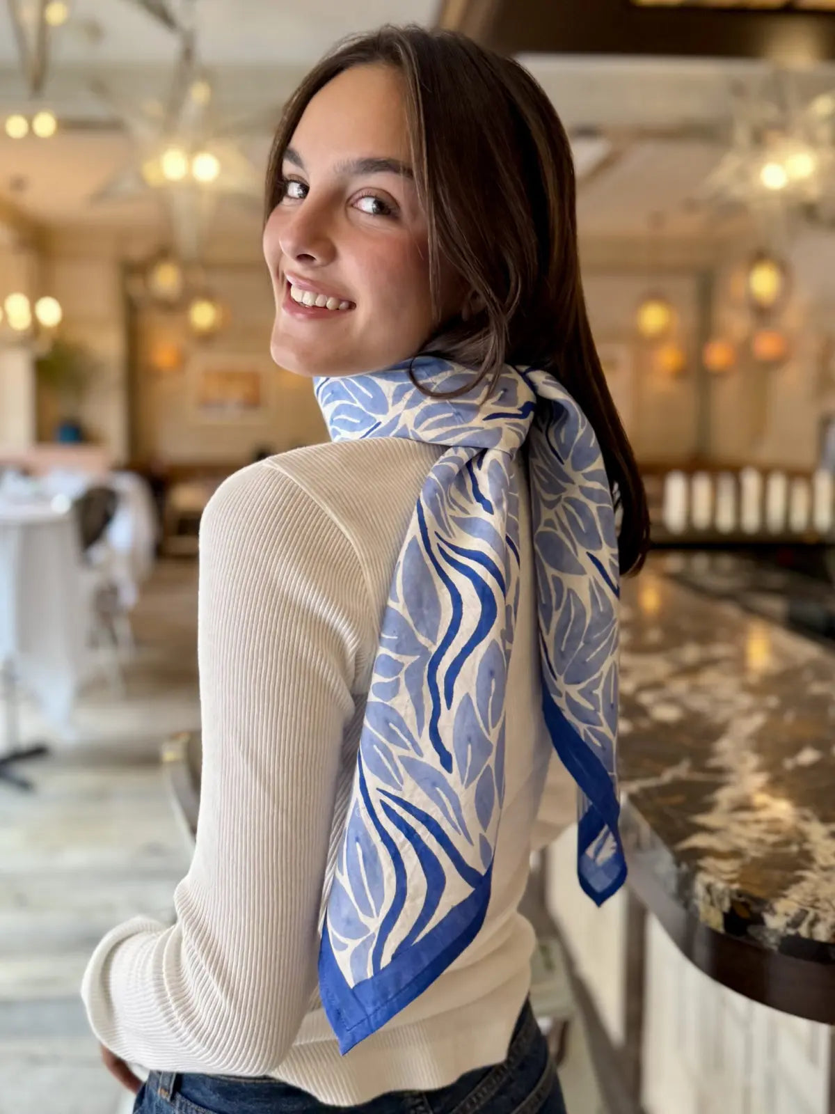 Blue Snake Peace Silk Square Scarf