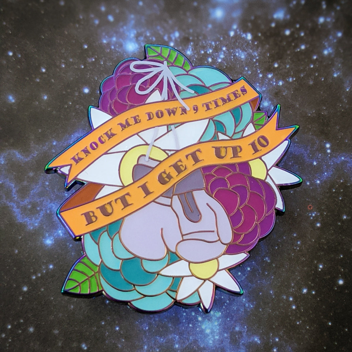 I Get Up soft enamel pin with epoxy (purple/rainbow version)
