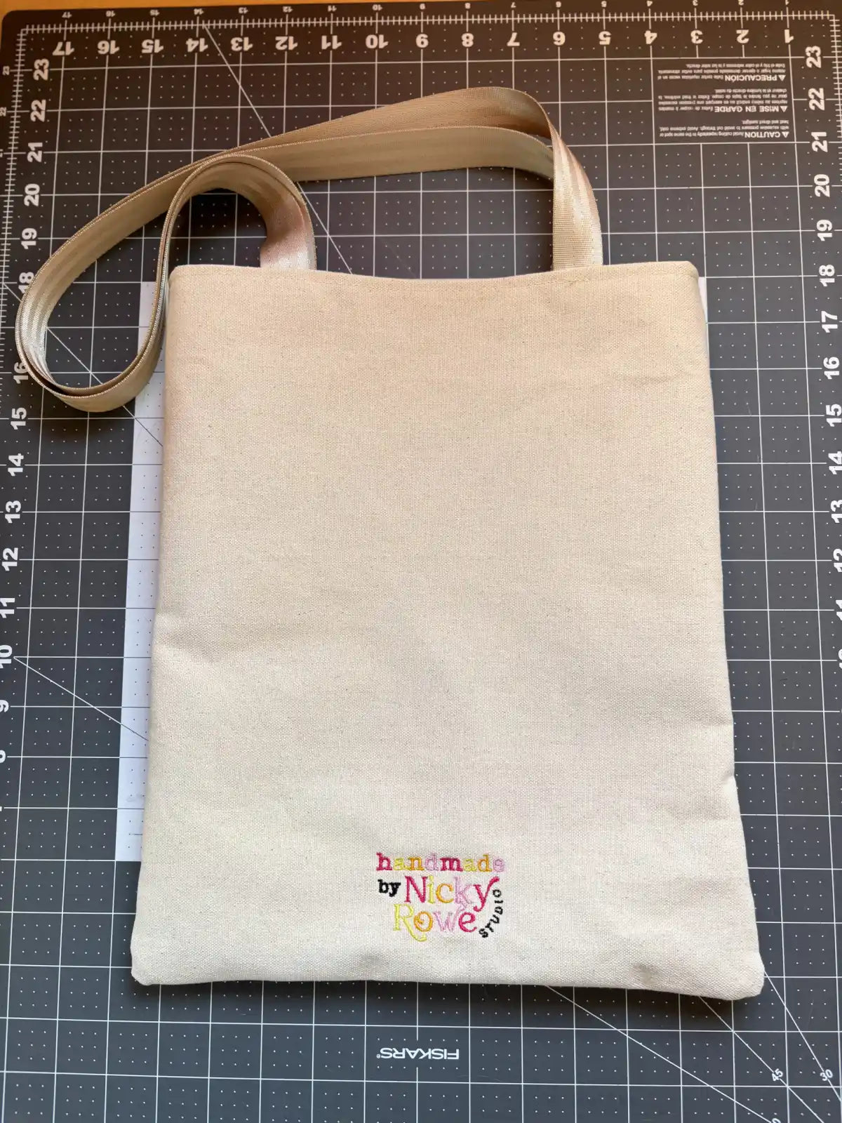 Big Fan of Human Rights Embroidered Handmade Canvas Totebag Typewriter Font