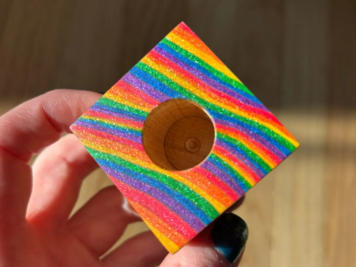 Hand-Painted Rainbow Maple Wood Air Plant Holder