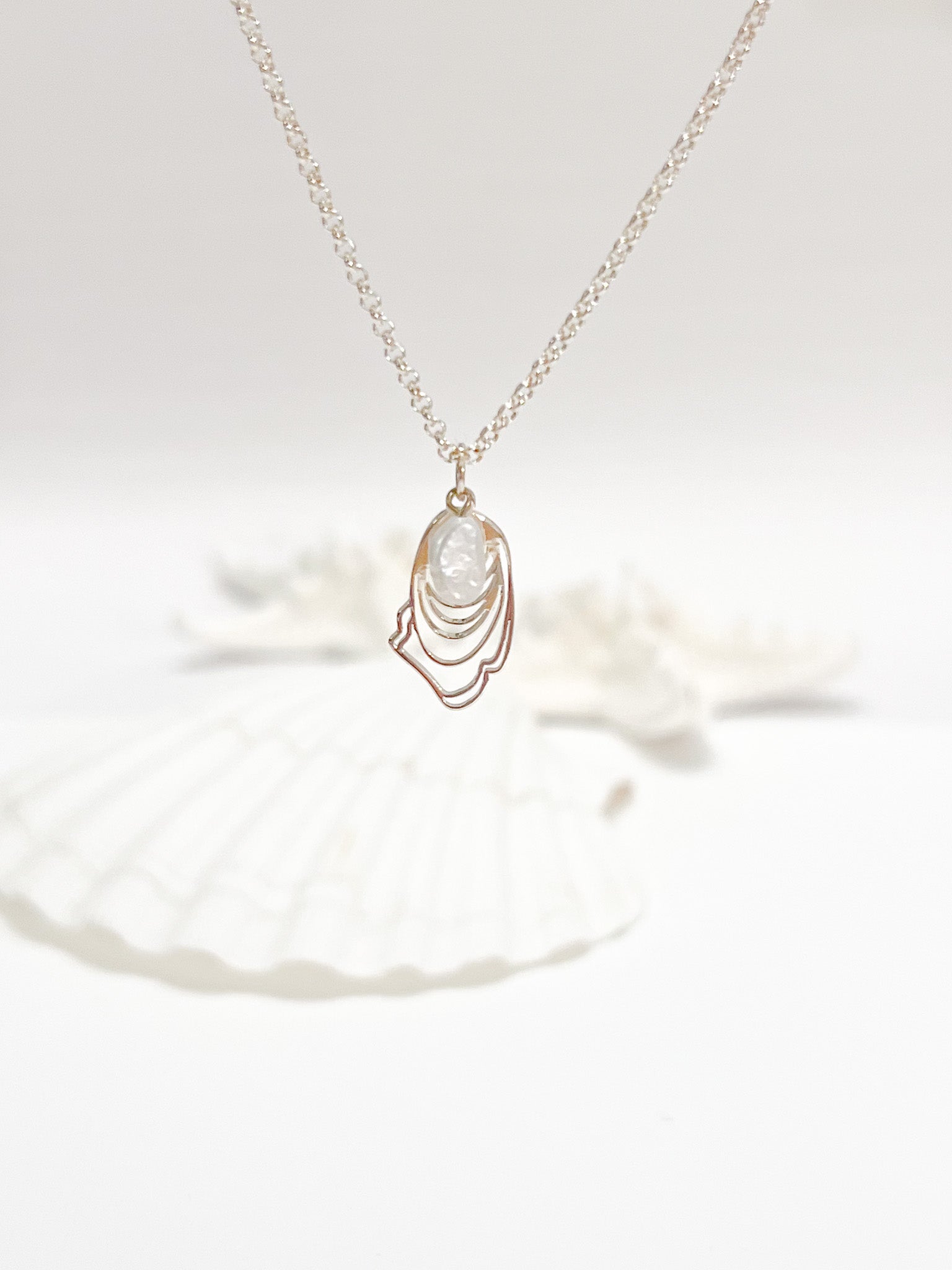 narragansett pearl and oyster necklace - gold