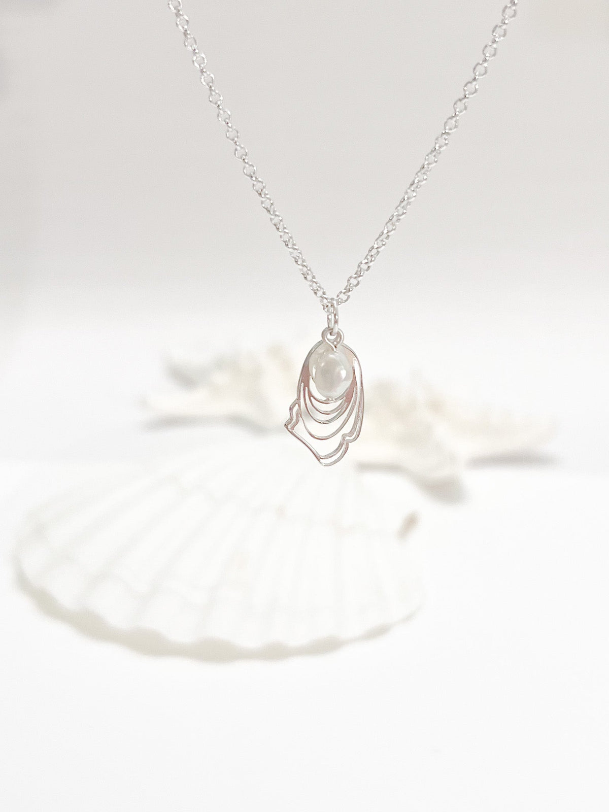 narragansett pearl and oyster necklace - silver