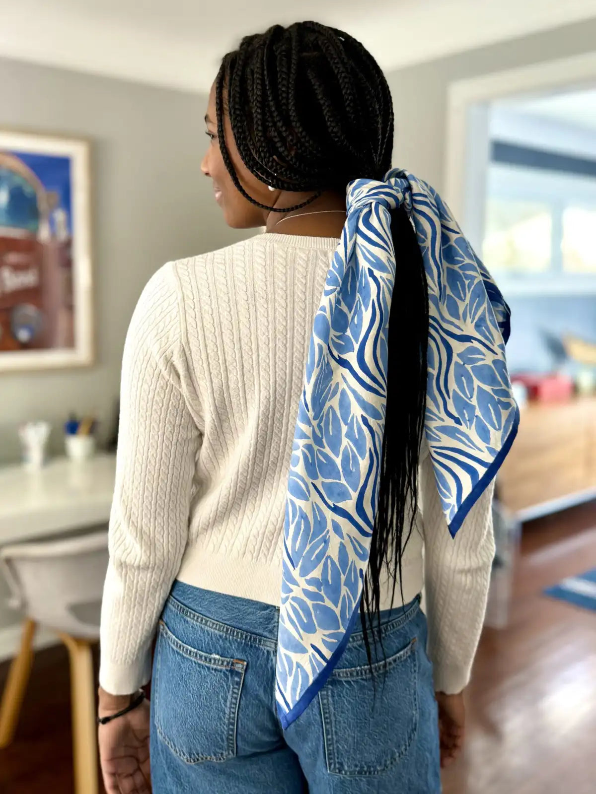 Blue Snake Peace Silk Square Scarf
